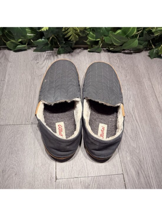 OluKai Hanohano Gray Waxed Canvas Wool Shearling Slippers Shoes Mens Size 9 main image 5